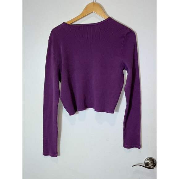 NWT Madewell Waffle Knit Cropped Long Sleeve Top Purple Thermal Size Large - Picture 7 of 10